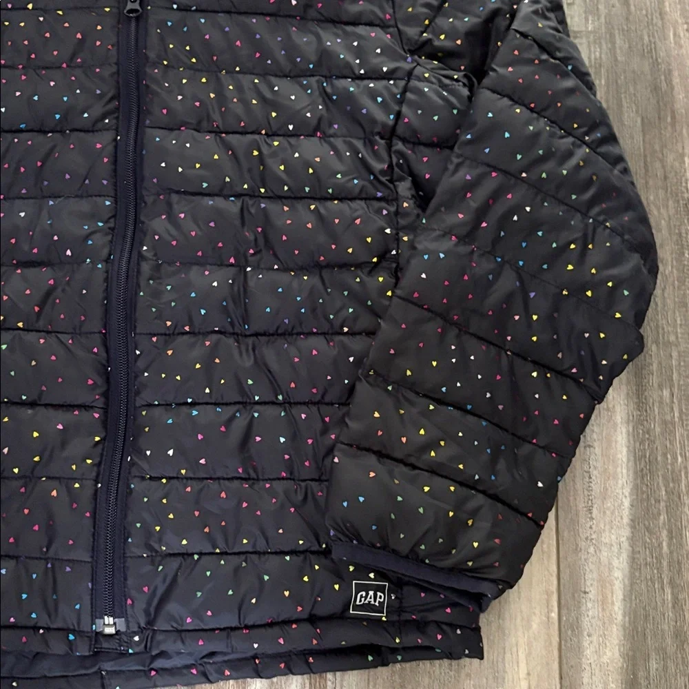 Gap kids lightweight navy metallic heart print  puffer jacket size XXL